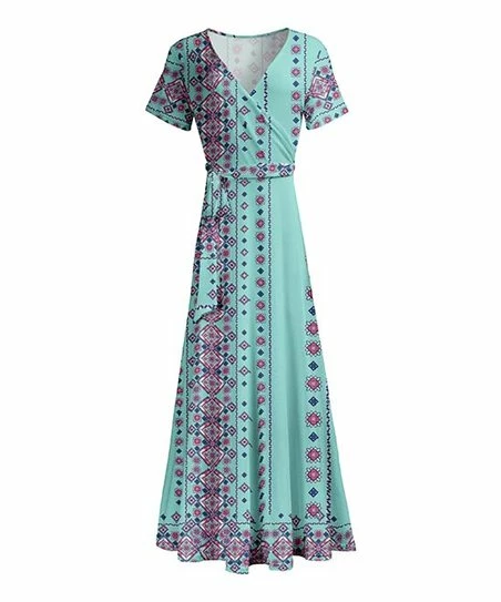 Lily | Turquoise Geometric Wrap Maxi Dress - Women & Plus 1 Lily | Turquoise Geometric Wrap Maxi Dress - Women & Plus