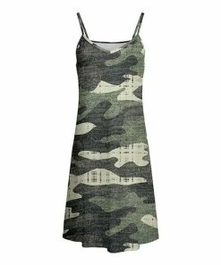 Lily | Green & Gray Camouflage Thin-Strap Sleeveless Midi Dress - Plus