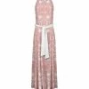 Lily | Pink & White Floral Sleeveless Yoke Sash-Waist Maxi Dress - Plus