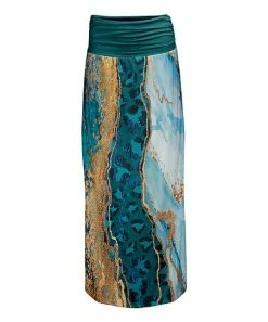 Lily | Teal & Gold Leopard Resin Shirred-Waist Maxi Skirt - Plus