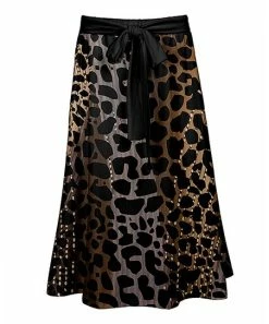 Lily | Black & Brown Leopard Tie-Waist Midi Skirt - Women