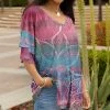 Lily | Pink & Turquoise Tie-Dye Paisley Ruffle-Sleeve V-Neck Tunic - Women
