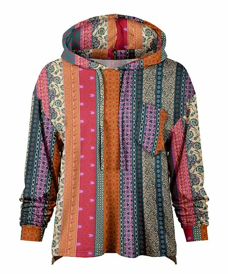 Lily | Orange & Green Geometric Stripe Patch-Pocket Hoodie - Women & Plus 1 Lily | Orange & Green Geometric Stripe Patch-Pocket Hoodie - Women & Plus