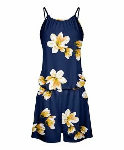 Lily | Navy & Yellow Floral Thin-Strap Sleeveless Romper - Women