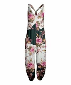 Lily | Pink & White Floral Color Block Racerback Pocket Jumpsuit - Women