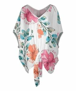 Lily | White & Orange Multicolor Floral V-Neck Tie-Front Tunic - Women