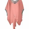 Lily | Pink & Teal Floral-Trim V-Neck Tie-Front Tunic - Women