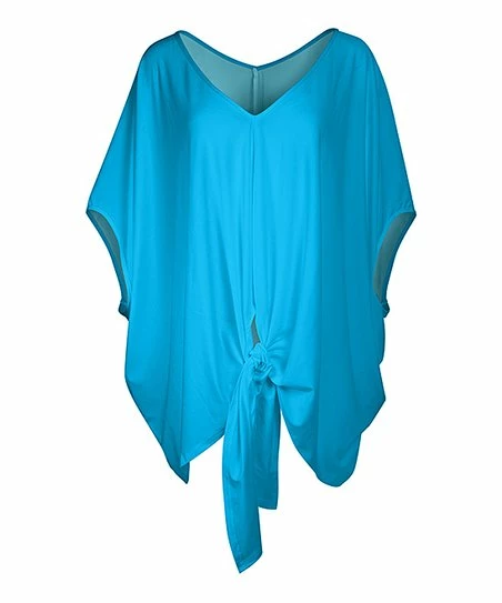 Lily | Blue V-Neck Tie-Front Tunic - Women 1 Lily | Blue V-Neck Tie-Front Tunic - Women