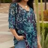Lily | Blue & Fuchsia Abstract Ruffle-Sleeve V-Neck Tunic - Plus