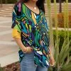 Lily | Black & Yellow Abstract Layered-Sleeve V-Neck Tunic - Plus