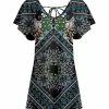 Lily | Black & Gray Floral Tie-Back V-Neck Flutter-Sleeve Tunic - Plus