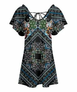 Lily | Black & Gray Floral Tie-Back V-Neck Flutter-Sleeve Tunic - Plus