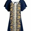 Lily | Navy & Yellow Paisley Tie-Back V-Neck Flutter-Sleeve Tunic - Women