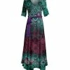 Lily | Green & Purple Medallion Half-Sleeve Handkerchief Maxi Dress - Women