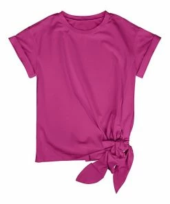 Lily | Fuchsia Solid Tied-Front Short-Sleeve Top - Women