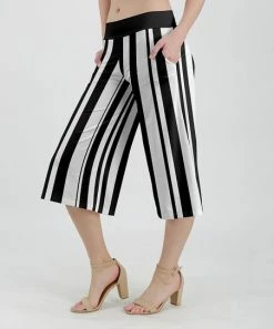 Lily | White & Black Stripe Pocket Gaucho Pants - Plus