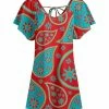Lily | Red & Turquoise Paisley Tie-Back V-Neck Flutter-Sleeve Tunic - Women