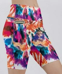 Lily | Orange & Purple Multicolor Tie-Dye Pocket Bike Shorts - Women