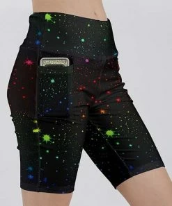 Lily | Black & Green Galaxy Pocket Bike Shorts - Women & Plus
