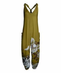 Lily | Olive & Gray Butterfly Pocket Racerback Jumpsuit - Women