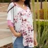 Lily | White & Pink Cherry Blossom Ruffle-Sleeve V-Neck Tunic - Women