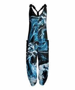 Lily | Black & Blue Marbled Pocket Racerback Jumpsuit - Women