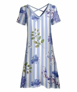 Lily | Lavender & Blue Floral Stripe Crisscross-Back V-Neck Dress - Women