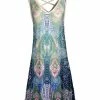 Lily | Green & Blue Arabesque Crisscross-Back V-Neck Sleeveless Dress - Women