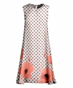Lily | White & Coral Polka Dot Floral Sleeveless Shift Dress - Women & Plus