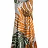 Lily | Orange & Green Tropical Leaves Pleated Sleeveless Tunic - Women