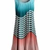 Lily | Teal & Coral Wavy Stripe & Ombré Pleated Sleeveless Tunic - Women