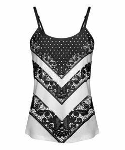 Lily | Black & White Polka Dot Damask Chevron Thin-Strap Tank - Women