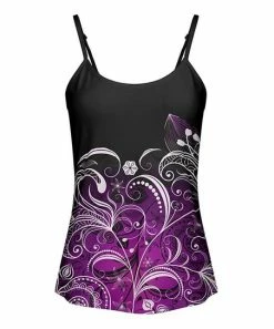 Lily | Black & Purple Scroll Thin-Strap Tank - Women