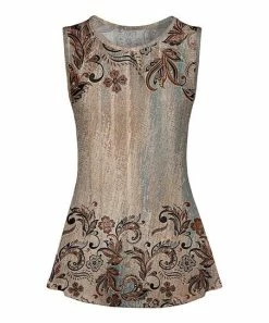 Lily | Brown & Teal Jacobean Ruched-Neck Tank - Women