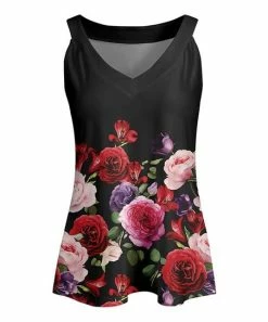 Lily | Black & Red Floral Yoke Tank - Plus