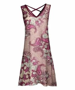 Lily | Beige & Pink Paisley Crisscross-Back V-Neck Sleeveless Dress - Women