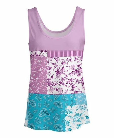 Lily | Blue & Pink Floral Paisley Patchwork Scoop Neck Tank - Plus 1 Lily | Blue & Pink Floral Paisley Patchwork Scoop Neck Tank - Plus