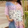 Lily | Pink & Cream Floral V-Neck Ruffle-Sleeve Tunic - Women