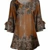 Lily | Brown & Mocha Floral Paisley Scoop Neck Tie-Sleeve Tunic - Women