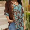 Lily | Brown & Turquoise Floral V-Neck Tunic - Women & Plus