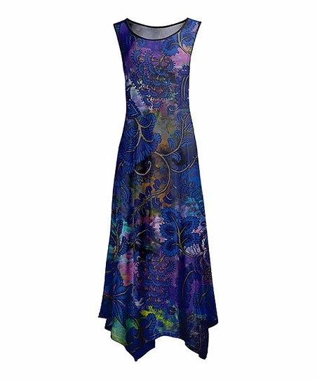Lily | Purple & Green Floral Handkerchief Maxi Dress - Women 1 Lily | Purple & Green Floral Handkerchief Maxi Dress - Women