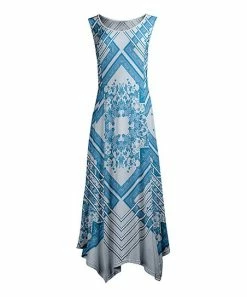Lily | Aqua & White Geometric Sleeveless Handkerchief Maxi Dress - Women
