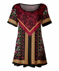 Lily | Black & Red Floral Short-Sleeve Scoop Neck Tunic - Plus