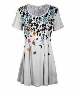 Lily | White & Black Butterflies Short-Sleeve Tunic - Plus