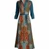 Lily | Orange & Teal Paisley Tie-Waist Button-Front Long-Sleeve Maxi Dress - Plus