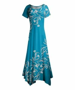 Lily | Turquoise & White Floral Handkerchief-Hem Maxi Dress - Women & Plus