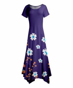 Lily | Purple & White Floral Handkerchief-Hem Maxi Dress - Women