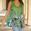 Lily | Green & Purple Floral Sleeveless V-Neck Tunic - Women