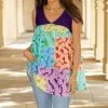 Lily | Purple & Turquoise Abstract Sleeveless V-Neck Tunic - Plus