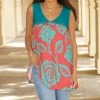 Lily | Orange & Turquoise Floral Sleeveless V-Neck Tunic - Plus